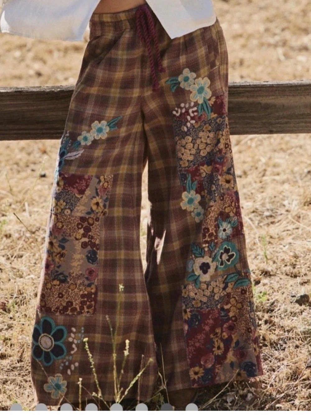 Brooks  Embroidered Wide-Leg Patchwork Pants XS NWT